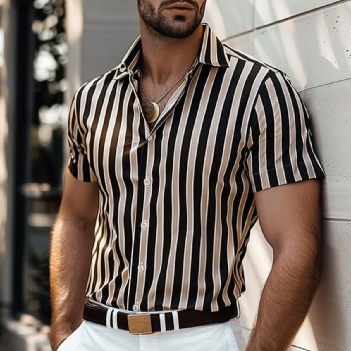 Men's Shirts Stripes Short Sleeve Shirt