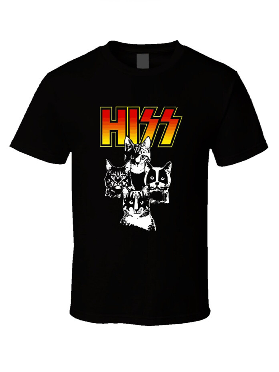 Casual Hiss Cats Print T-shirt