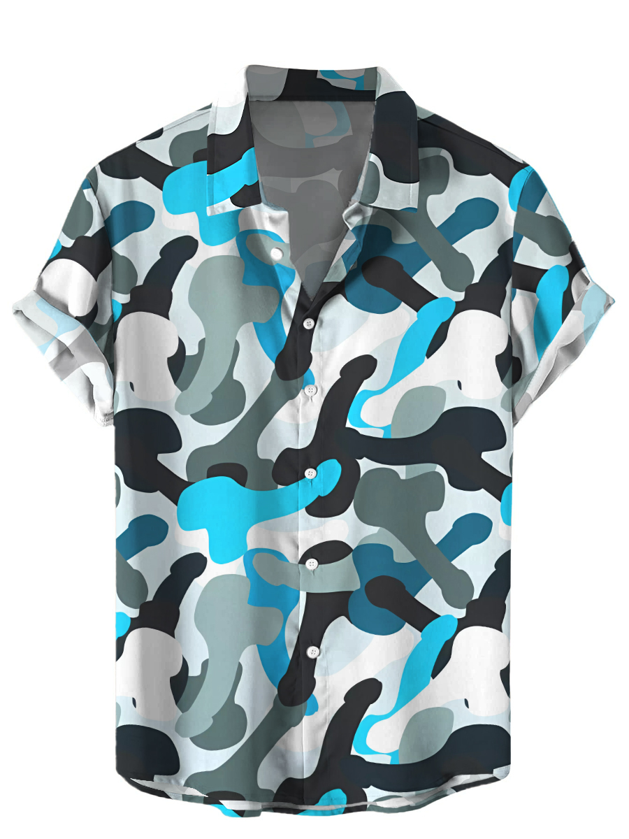 Men's Hawaiian Shirts Funny And  Sexy Camouflage Cocks Print Aloha Shirts