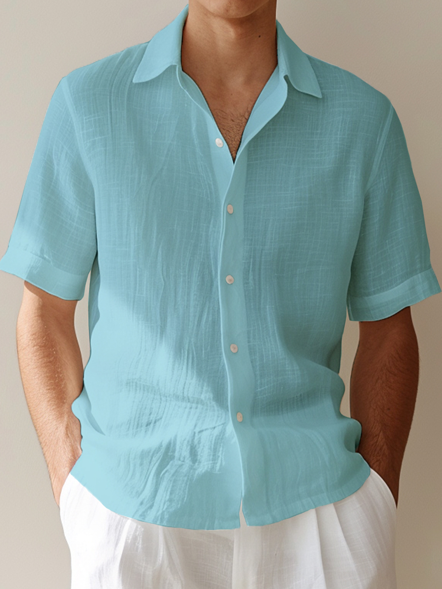 Men's Cotton-Linen Shirts Casual Basics Solid Color Breathable Summer Lightweight Shirts