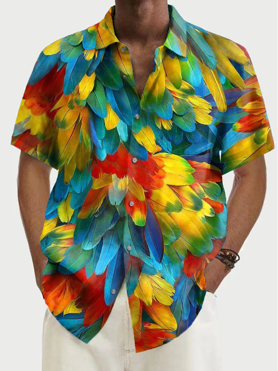 Men's Shirt Colorful Wing Print Vacation Oversized Short Sleeve Shirt