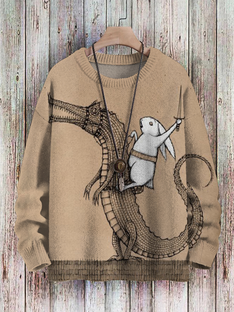 Men's Sweater Fun Cartoon Rabbit Pattern Pullover Print Casual Sweater