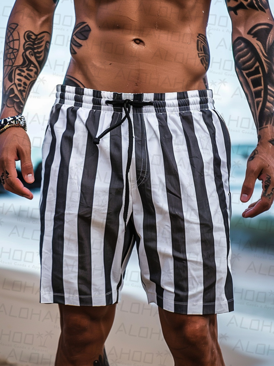 Men's Hawaiian Shorts Stripes Vacation Beach Shorts