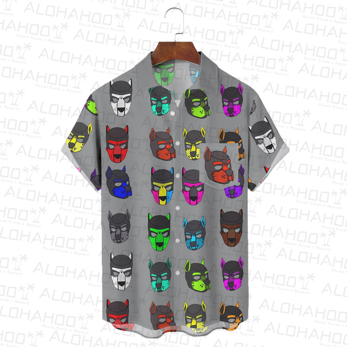 Men's Hawaiian Shirt Fun Pride Bear Dog Art Print Beach Easy Care Short Sleeve Shirt