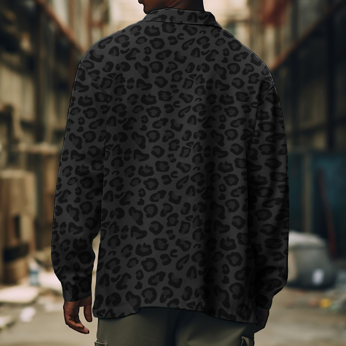 Men's Casual Jacket Retro Leopard Pattern Long Sleeve Pockets Shirt Jacket