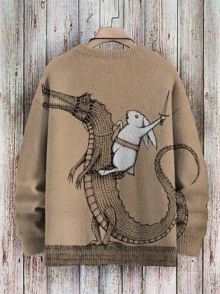 Men's Sweater Fun Cartoon Rabbit Pattern Pullover Print Casual Sweater