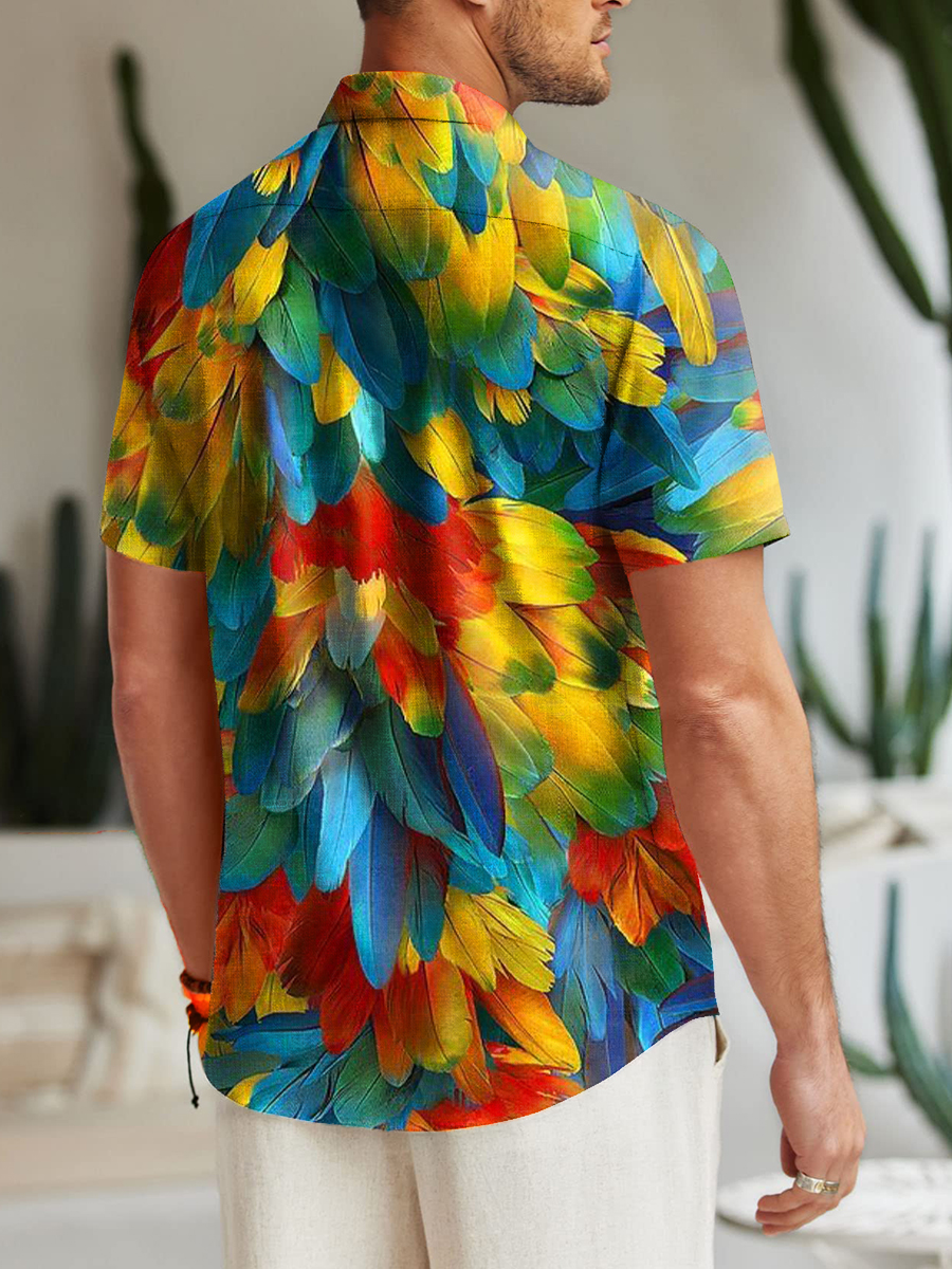 Men's Shirt Colorful Wing Print Vacation Oversized Short Sleeve Shirt