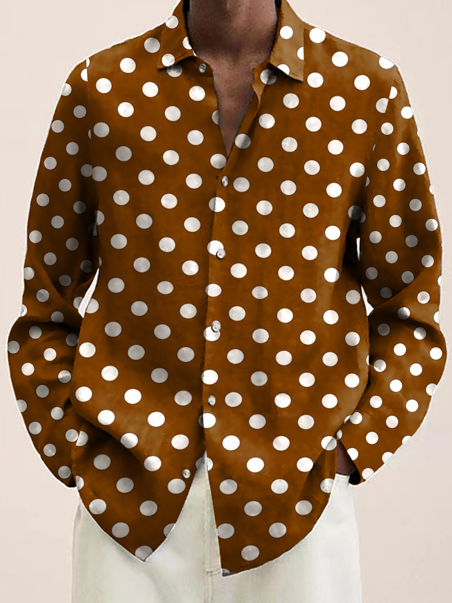 Men's Basic Dots Print Long Sleeve Hawaiian Shirt