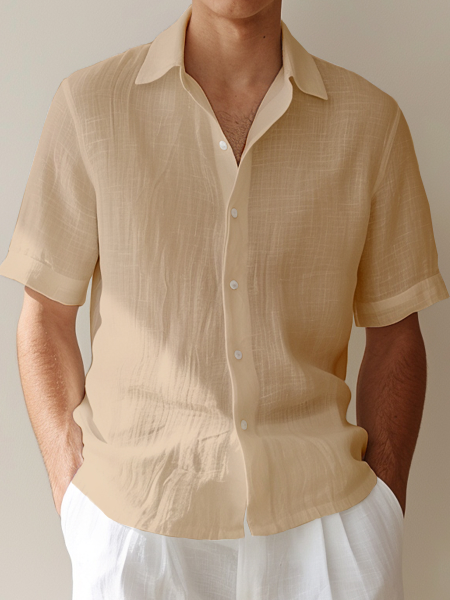 Men's Cotton-Linen Shirts Casual Basics Solid Color Breathable Summer Lightweight Shirts