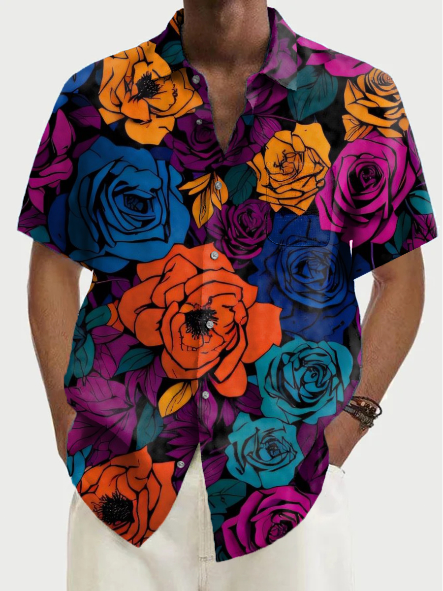 Men's Shirt Floral Print Vacation Oversized Short Sleeve Shirt
