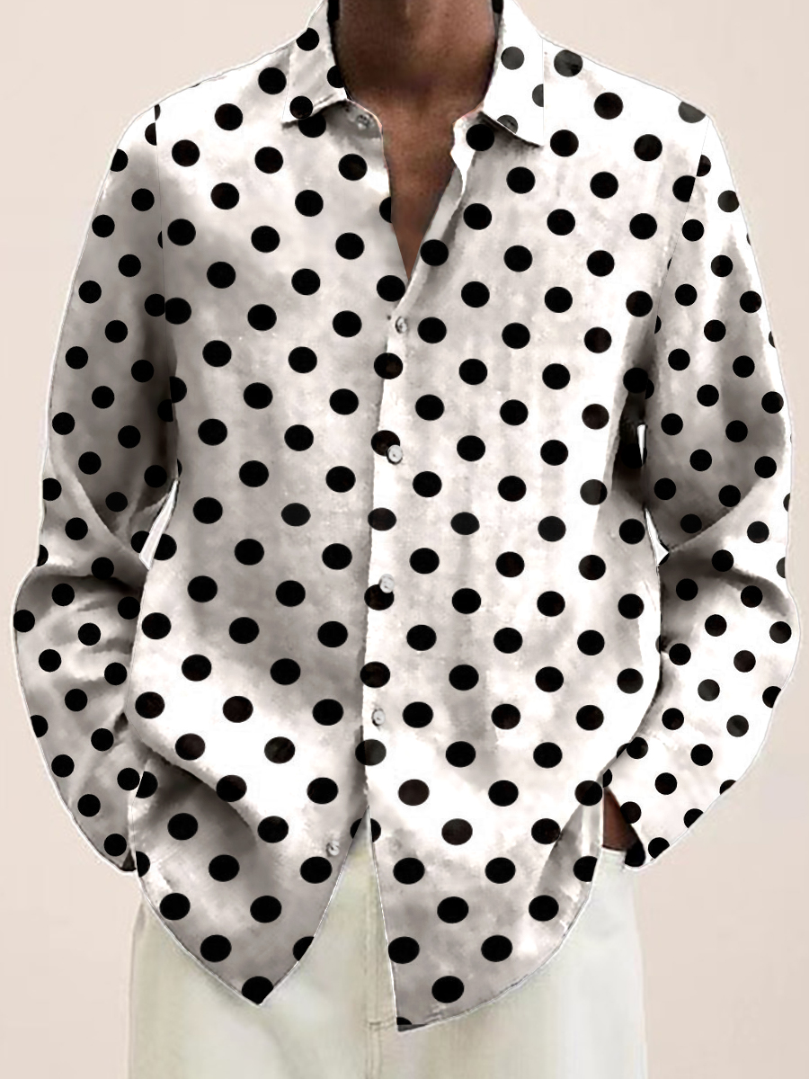 Men's Basic Dots Print Long Sleeve Hawaiian Shirt