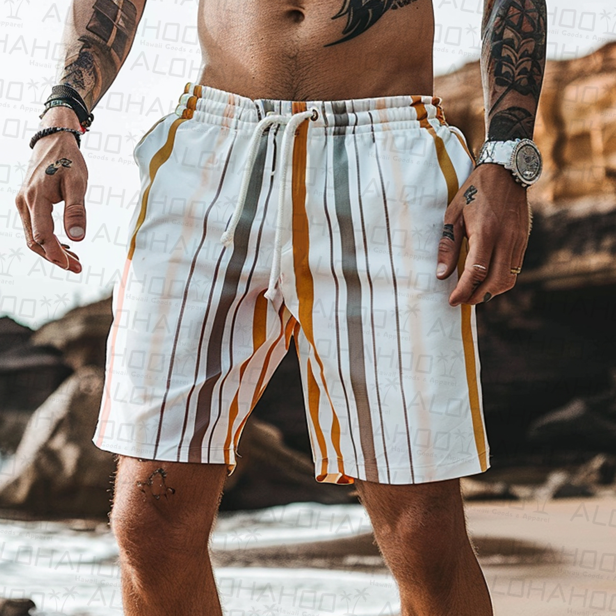 Men's Hawaiian Shorts Stripes Vacation Beach Shorts