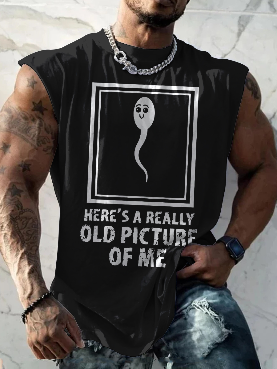 Men's Here's A Really Old Picture Of Me Casual Fashion Fun Print Wide Shoulder Tank Top