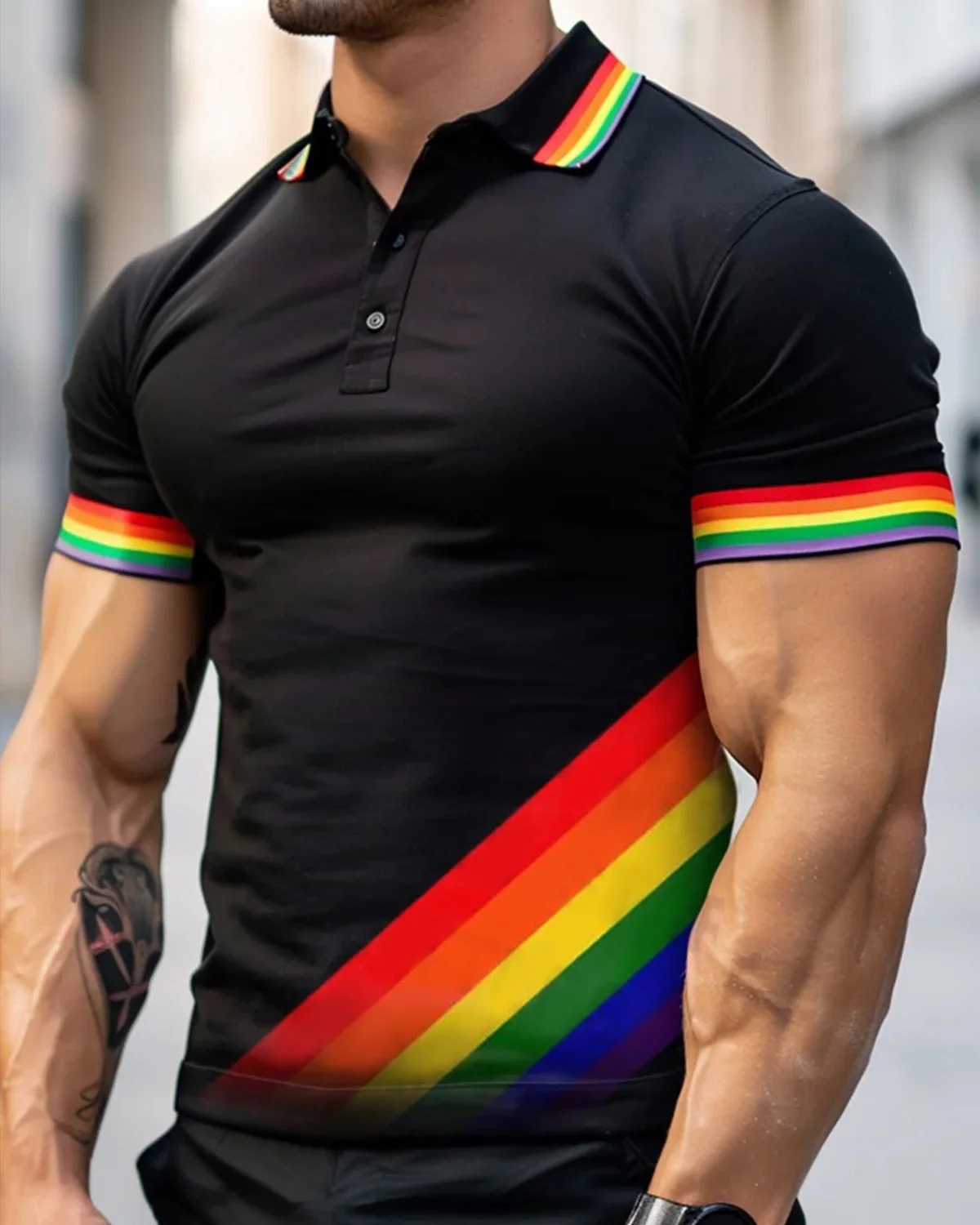 Men's Pride Rainbow Stripes Art Print Polo Shirt