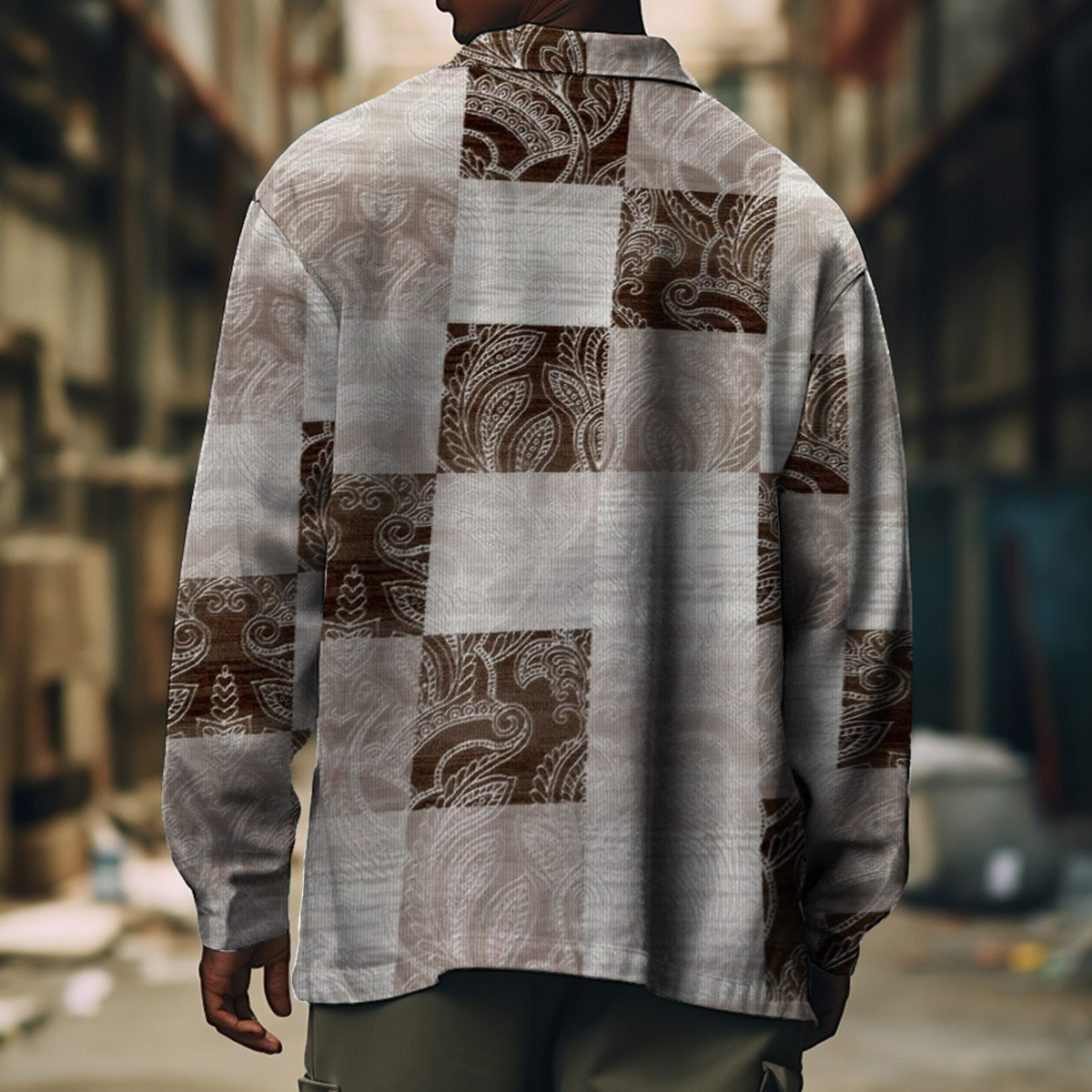 Men's Casual Jacket Vintage Paisley Plaid Pattern Long Sleeve Pockets Shirt Jacket