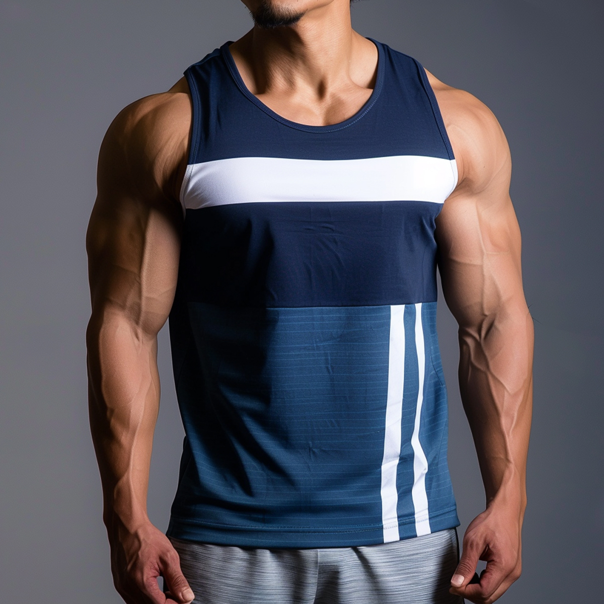 Men's Basics Stripes Colorblock Crew Neck Gym Tank Top