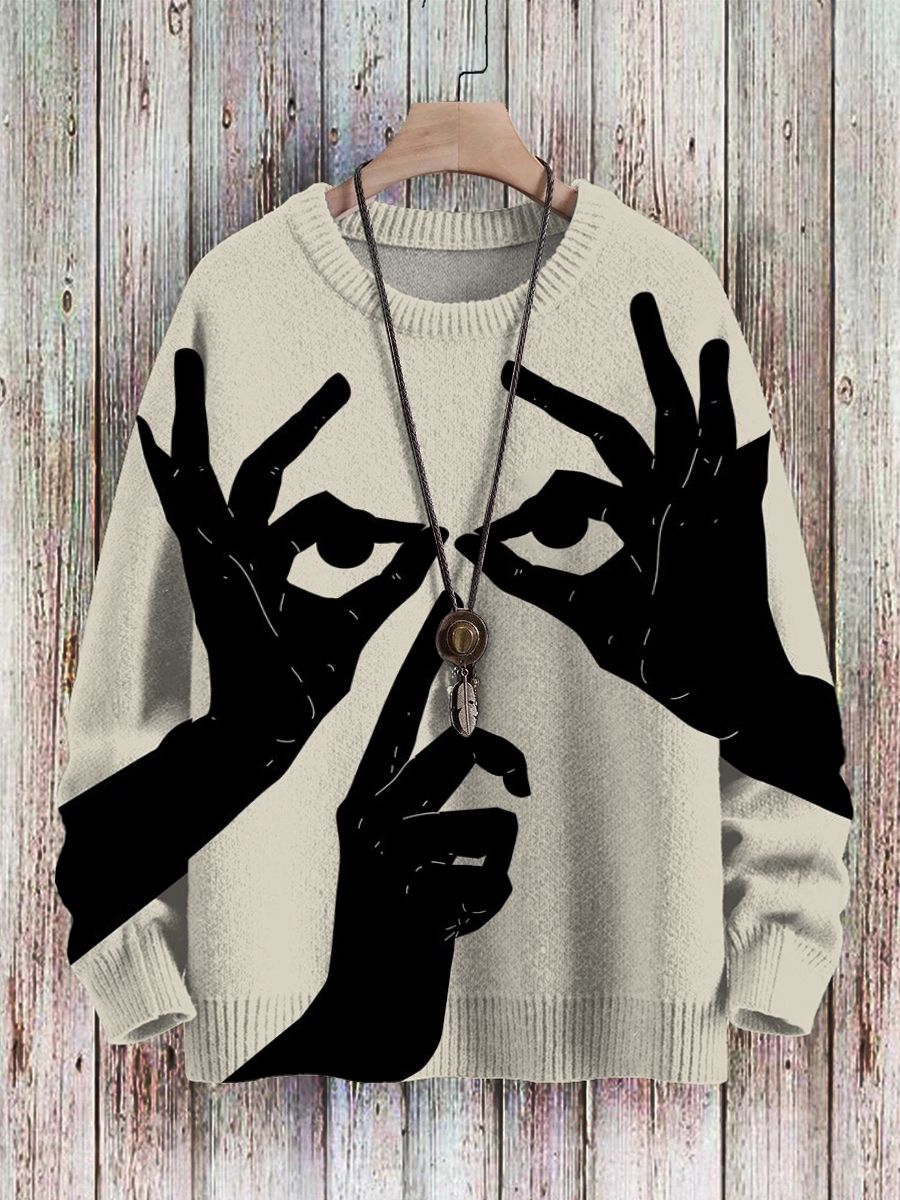 Men's Sweater Fun Face Pattern Pullover Print Casual Sweater