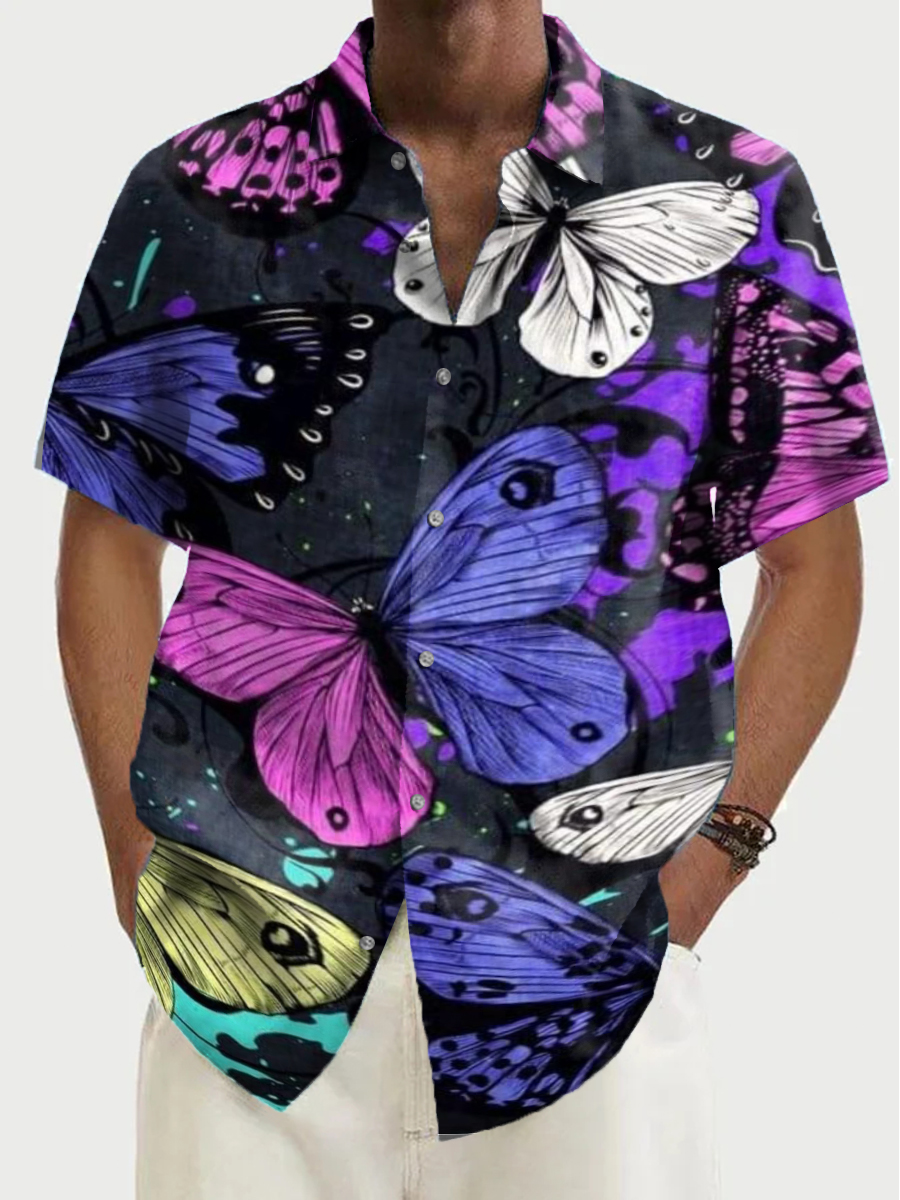 Retro Butterfly Pattern Shirt Men's Hawaiian Shirt