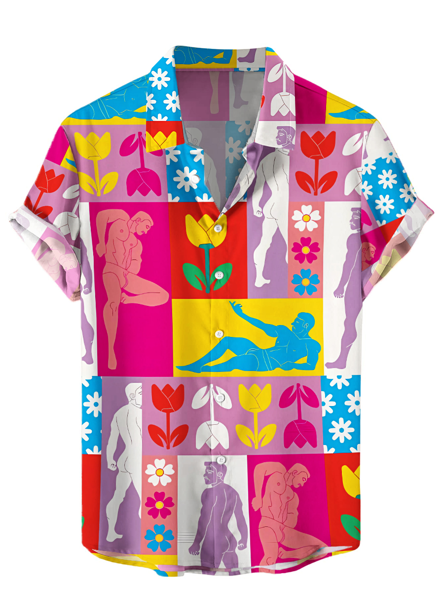 Men's Fun Nude Patchwork Print Hawaiian Shirt