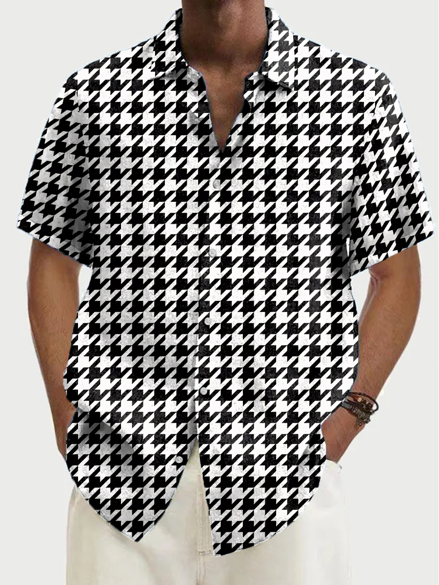 Men's Hawaiian Casual Houndstooth Pattern Aloha Shirts