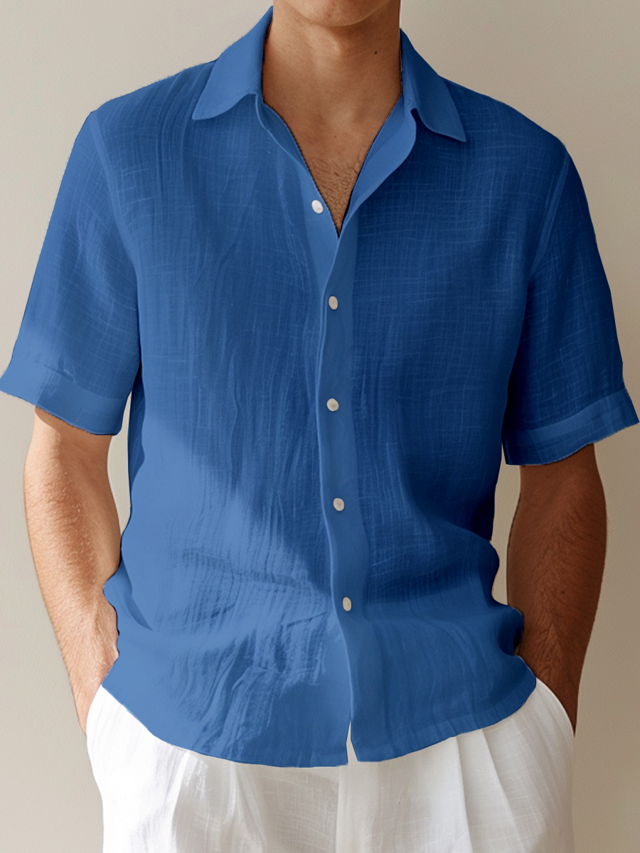 Men's Cotton-Linen Shirts Casual Basics Solid Color Breathable Summer Lightweight Shirts