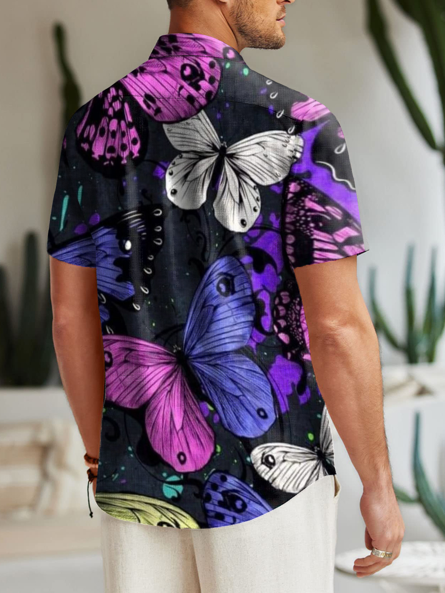 Retro Butterfly Pattern Shirt Men's Hawaiian Shirt