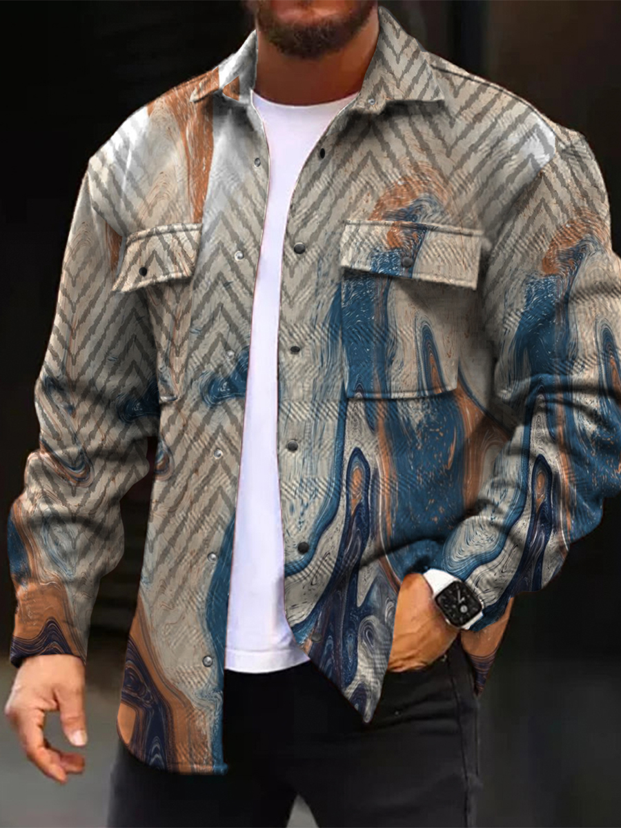 Men's Casual Jacket Art Print Long Sleeve Pockets Shirt Jacket