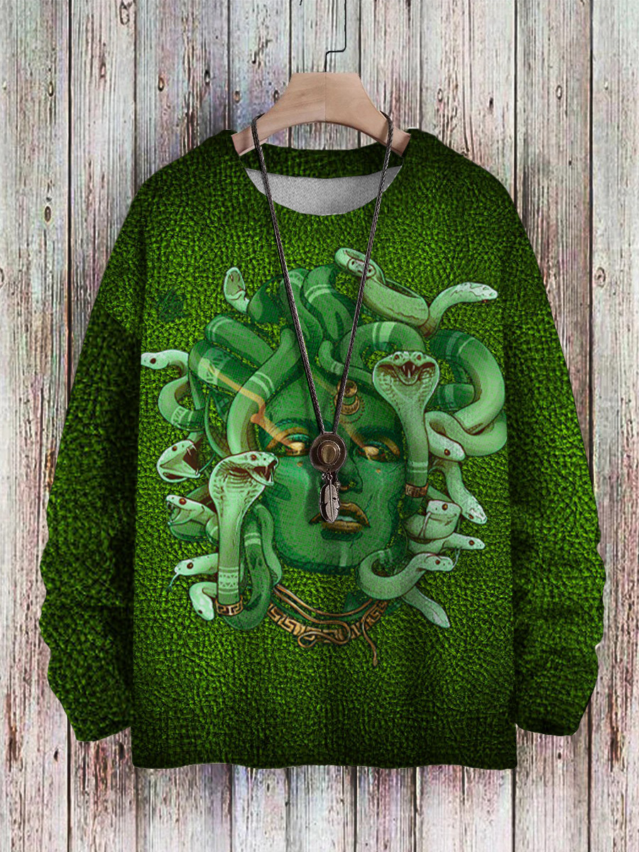 Men's Sweater Art Medusa Print Casual Knit Sweatshirt Sweater