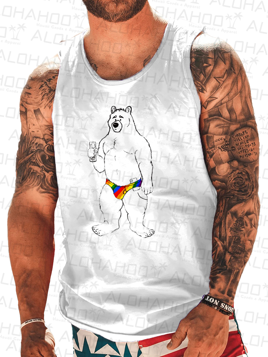 Men's Tank Top Pride Rainbow Bear Art Print Crew Neck Tank T-Shirt