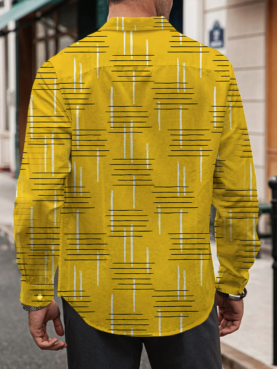 Retro Geometry Lines Print Long Sleeve Hawaiian Shirt