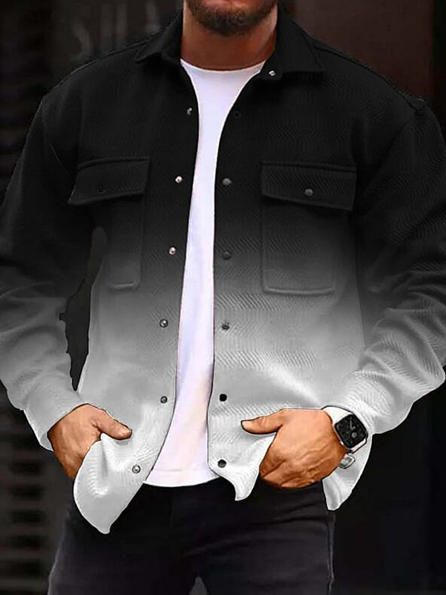 Men's Casual Jacket Gradient Color Print Long Sleeve Pockets Shirt Jacket