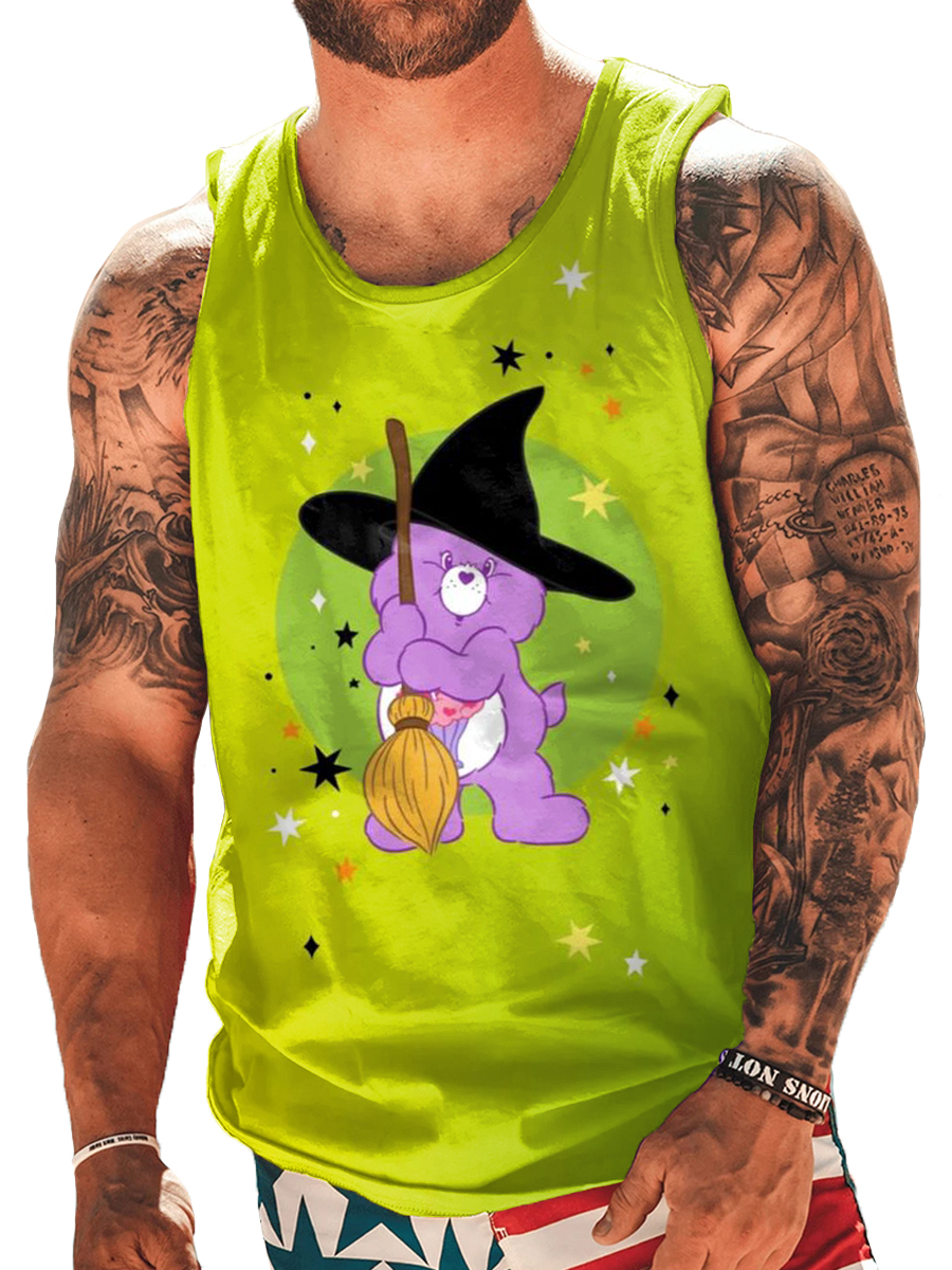 Men's Halloween Tank Top Cartoon Bear Wizard Pattern Shirt