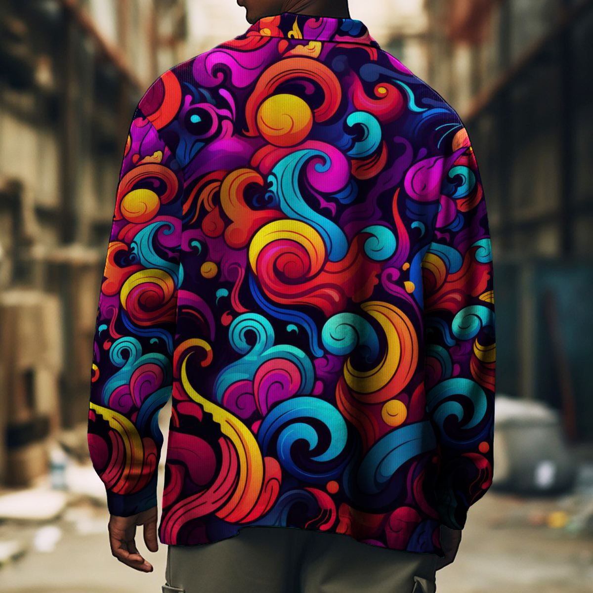 Men's Casual Jacket Fashion Art Vintage Twist Floral Printed Long Sleeve Pocket Jacket