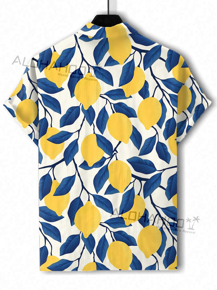 Men's Hawaiian Shirt Lemon Art Print Beach Easy Care Short Sleeve Shirt