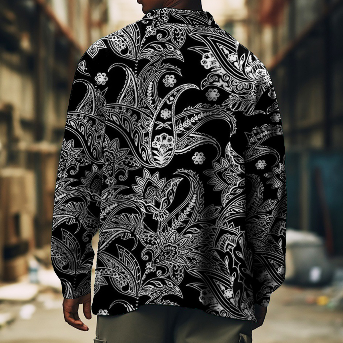 Men's Casual Jacket Paisley Floral Long Sleeve Pockets Shirt Jacket
