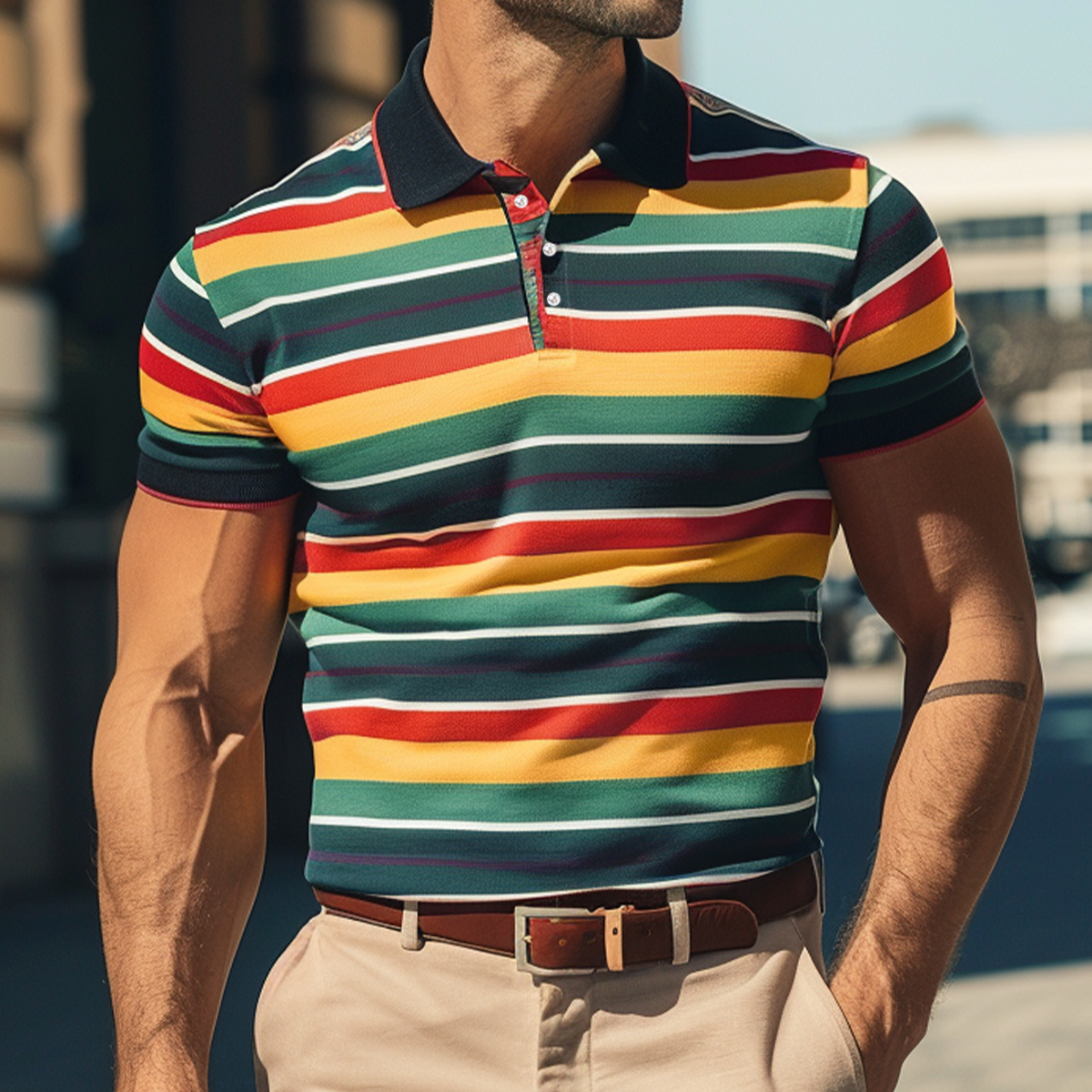 Men's Multicolor Stripes Polo Shirt