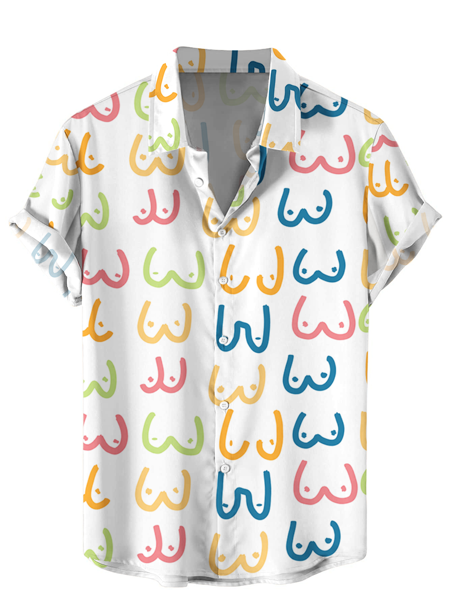 Men's Hawaiian Shirts Funny Rainbow Boobs Print Aloha Shirts