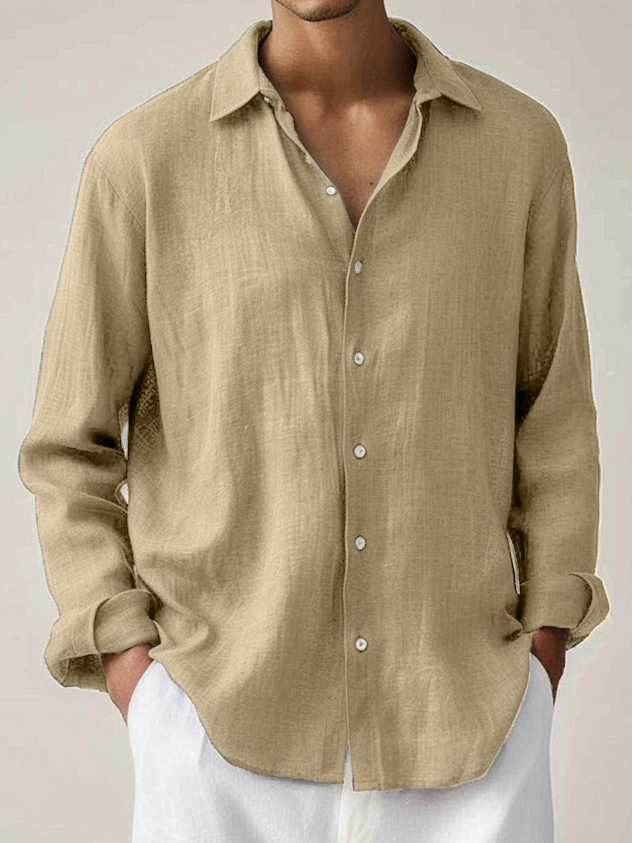 Men's Cotton-Linen Shirt Basics Solid Color Breathable Plus Size Shirts