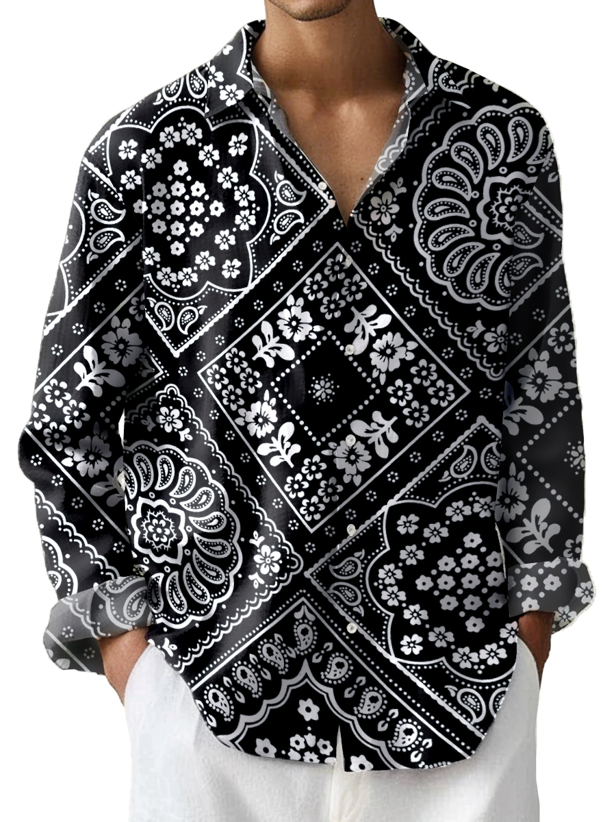 Men's Casual Paisley Plus Size Long Sleeve Shirts