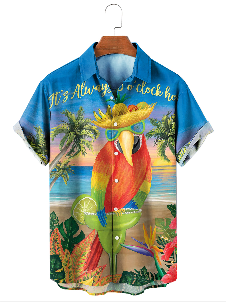 It's 5 O'clock Somewhere Cocktail Parrot Pattern Casual Hawaiian Shirt