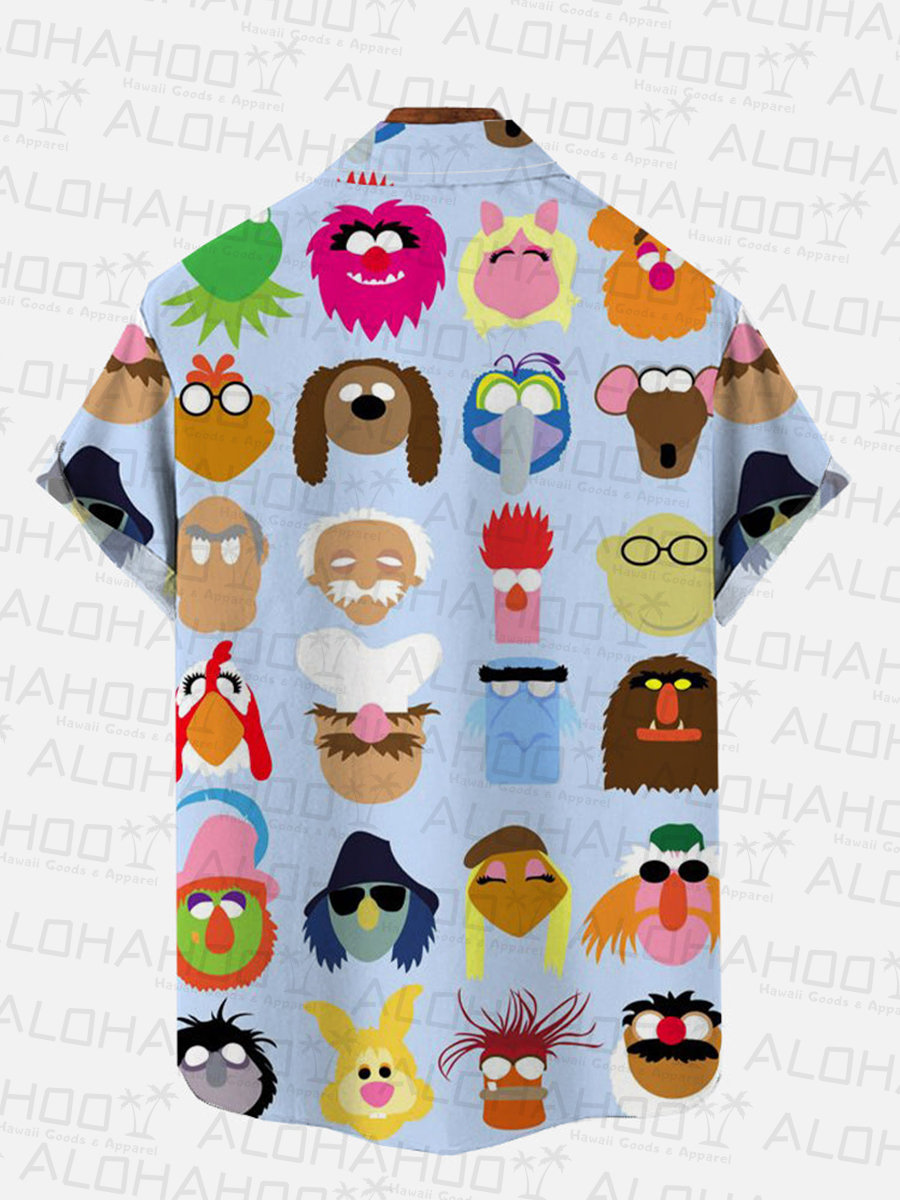 Cute Cartoon Portraits Print Short Sleeve Shirt