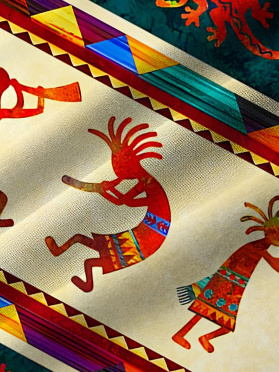 Men's Shirt 50's Vintage Aztec Ethnic Print Vintage Button Pocket Long Sleeve Shirt