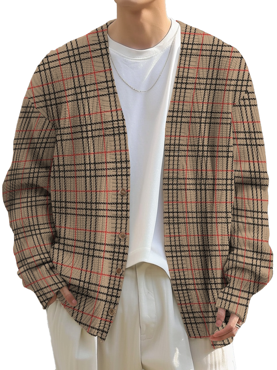 Men's Sweater Stylish Plaid Buttoned Cardigan Sweater