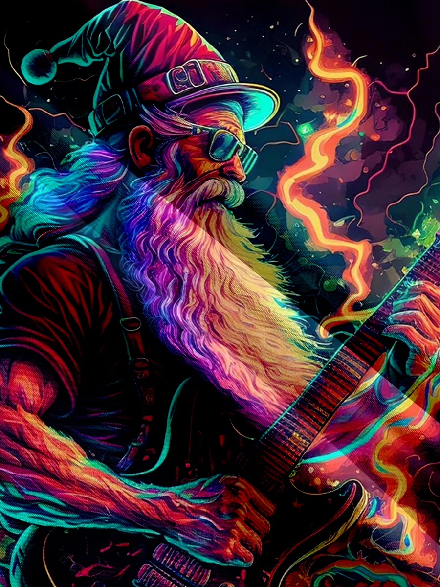 Stylish Santa Guitar Print Short Sleeve Shirt