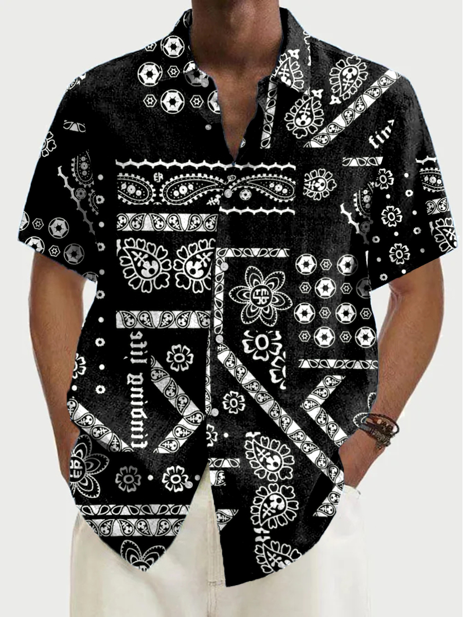 Men's Hawaiian Shirts Retro Paisley Patchwork Pattern Aloha Shirts