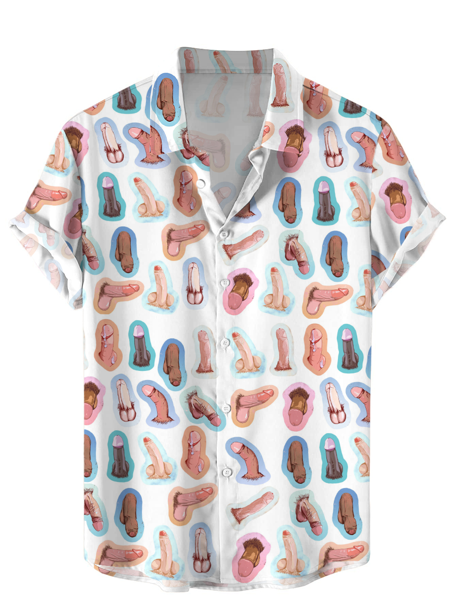Men's Hawaiian Shirts Funny Colorful Cocks Print Short Sleeve Shirt