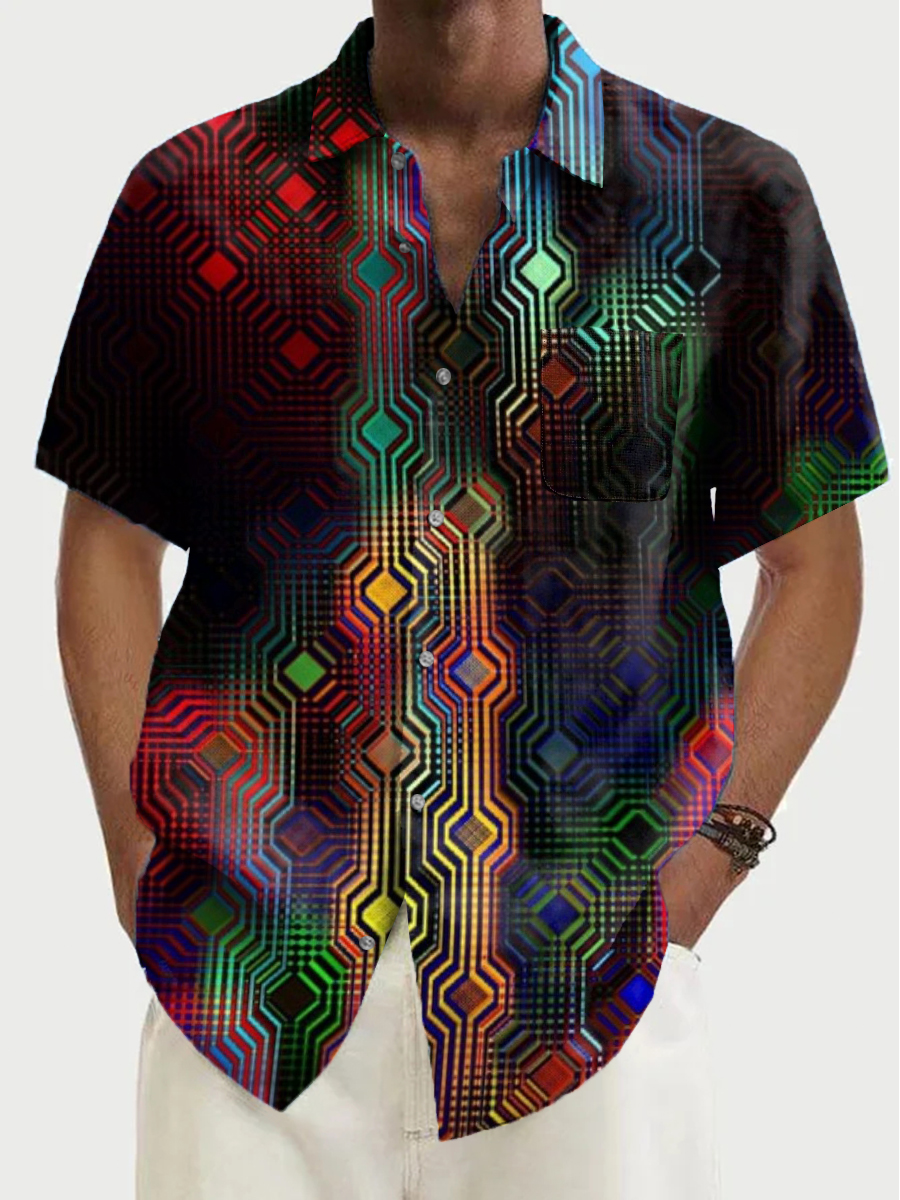 Men's Shirt Geometry Print Vacation Oversized Short Sleeve Shirt