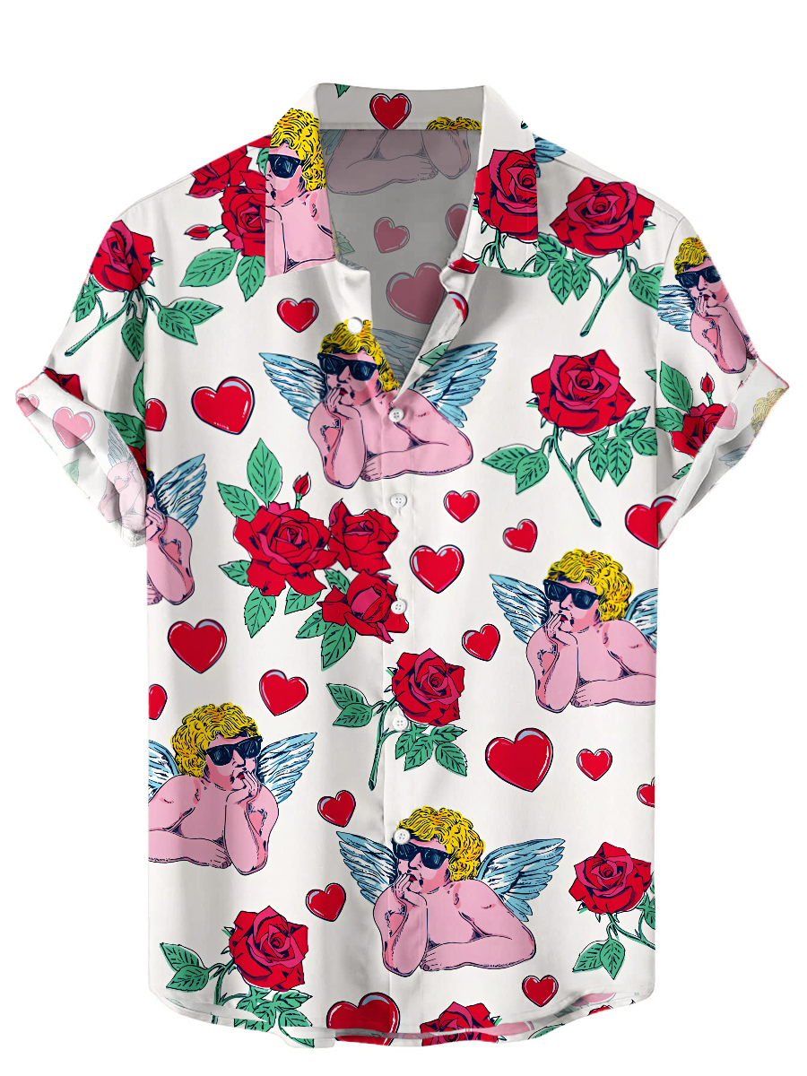 Men's Fun Heart Valentine Print Hawaiian Shirt