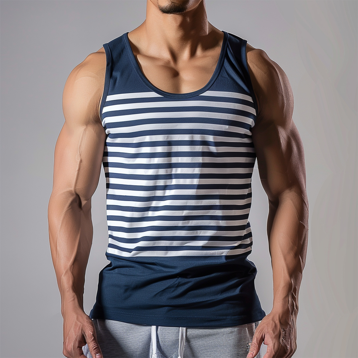 Men's Gym Muscle Tank Top Simple Stripes Sleeveless T-shirt