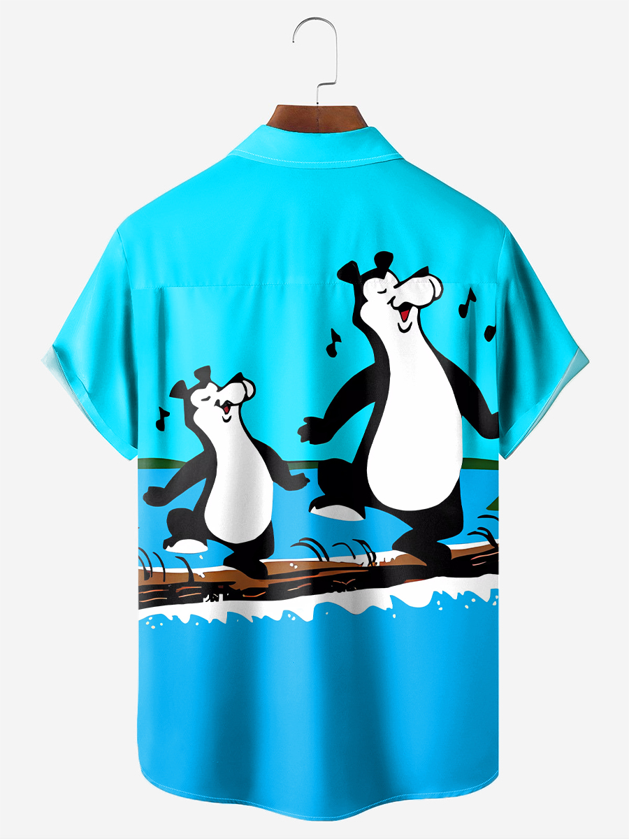 Nostalgic Cartoon Bear Moisture wicking Creative Chest Pocket Short Sleeve Casual Shirt
